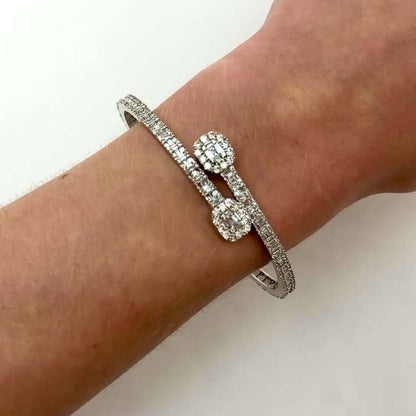 4.80CTW Natural Diamond Baguette 10K Gold Yellow Rose White Cuff Bangle Bracelet