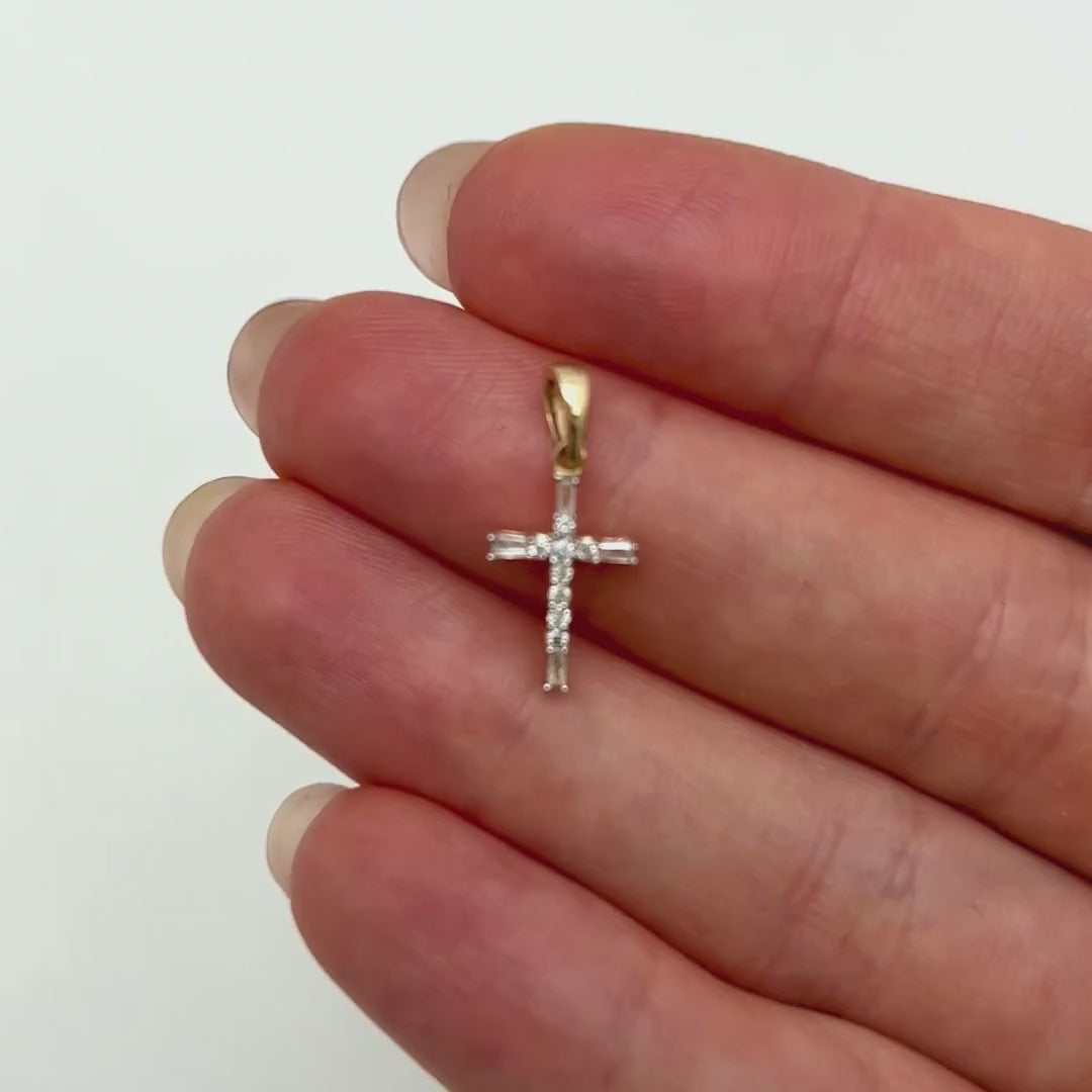 .10CTW Natural Diamond 10K Gold Round Baguette Cross Pendant — product video