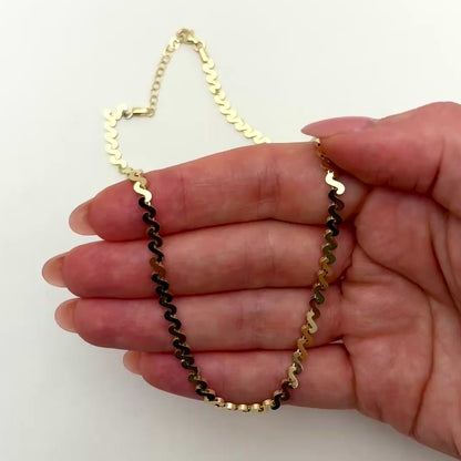 Real 14K Gold 3.5mm Swirl Link Adjustable Chain Necklace 15"-16"