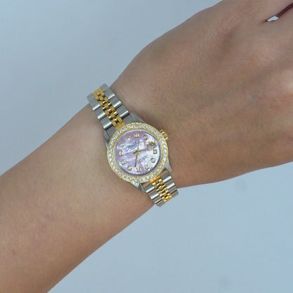 Rolex Datejust 69173 26mm Diamond Pink MOP Dial Bezel Steel Women's Watch
