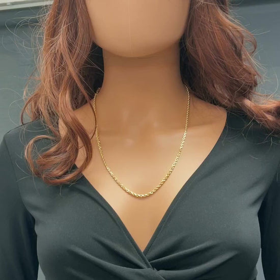 10K Yellow Gold 3mm Diamond-Cut Rope Chain (Solid Links) 18"-28" — product video