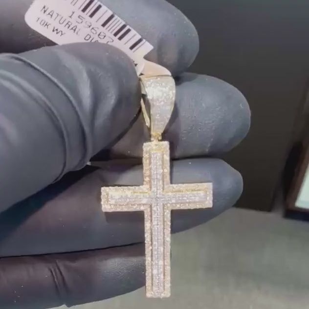 0.73CTW Natural Diamond 10K Gold Two-Tone Cross Pendant 1.67" — product video