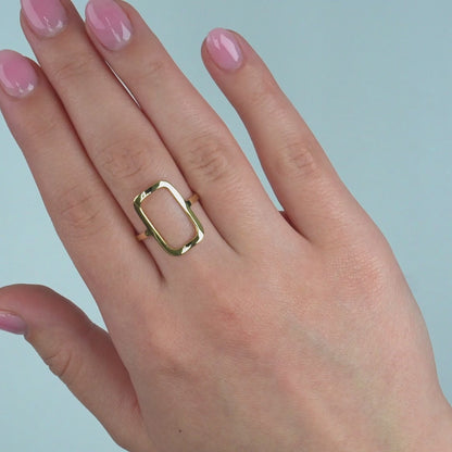 14K Gold Rectangular Frame Cocktail Ring