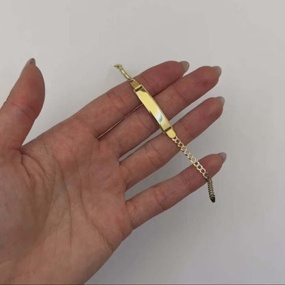 Kids 10K Yellow Gold Diamond-Cut Cuban Curb ID Bracelet (Solid Links) 6"