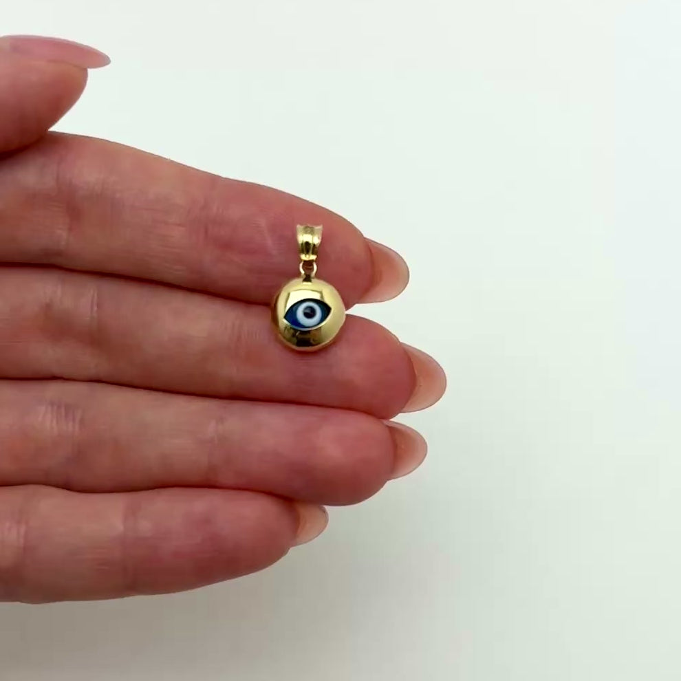 14K Yellow Gold Good Luck Evil Eye Pendant 0.7"