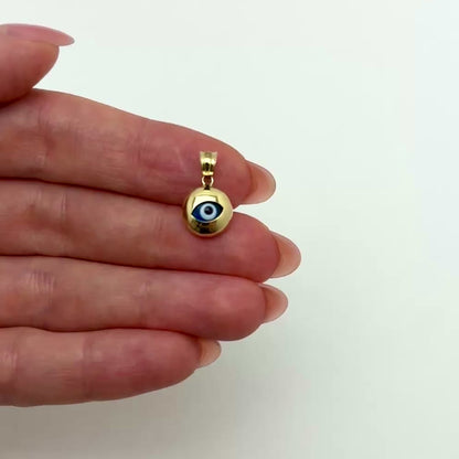 14k Solid Yellow Gold Good Luck Evil Eye Pendant 0.7"