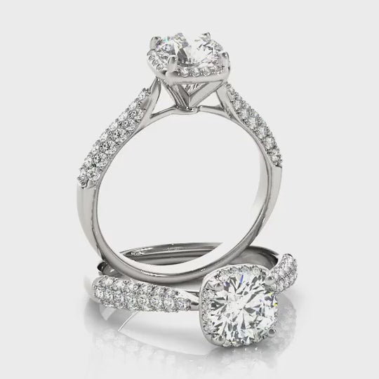 1.25CTW Natural Diamond & Moissanite 18K White Gold Round Halo Engagement Ring — product video