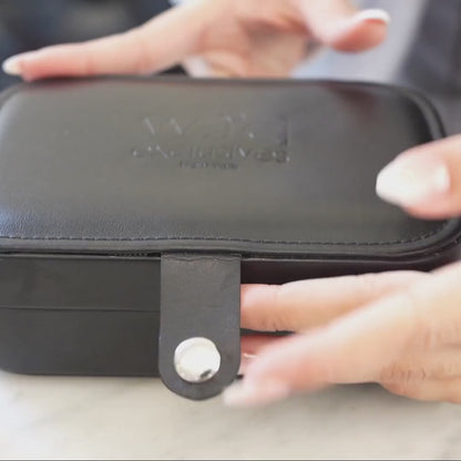 Compact PU Leather Double Layer Jewelry Organizer Box Portable Black Travel Case