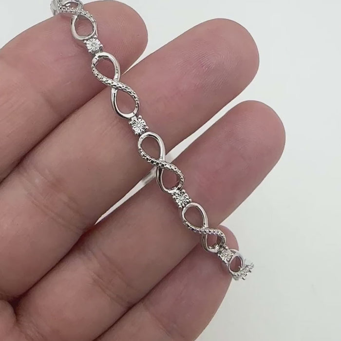 0.03CTW Natural Diamond Sterling Silver Infinity Bracelet (Solid Links) 7" 5mm — product video