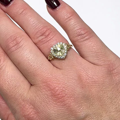 10K Yellow Gold 0.51CTW CZ Diamond-cut Fluted Heart Pavé Stackable Ring