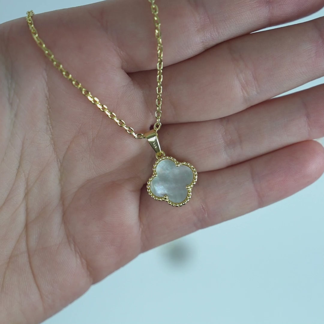 Gold-Plated 925 Sterling Silver Clover Black Onyx White MOP