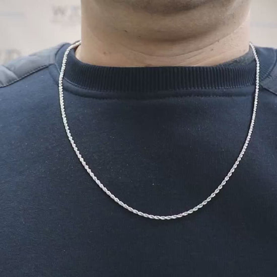 10K White Gold 2mm Diamond-Cut Rope Chain (Solid Links) 16"-26" — product video