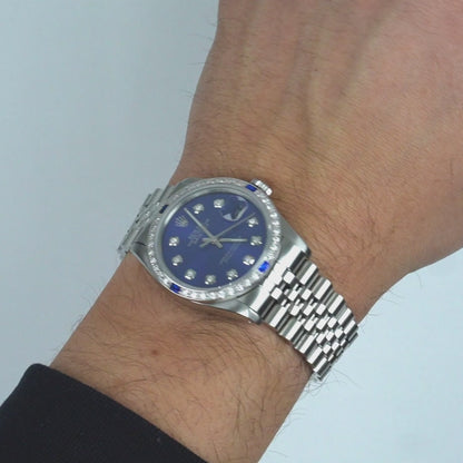 Rolex Datejust 1603 36mm Blue Dial 18K White Gold Diamond Sapphire Watch