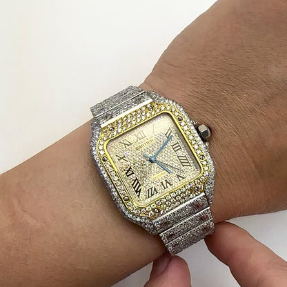 Cartier Santos 40mm Automatic Watch 12CTW Real Diamond Custom Full Pave Roman Dial