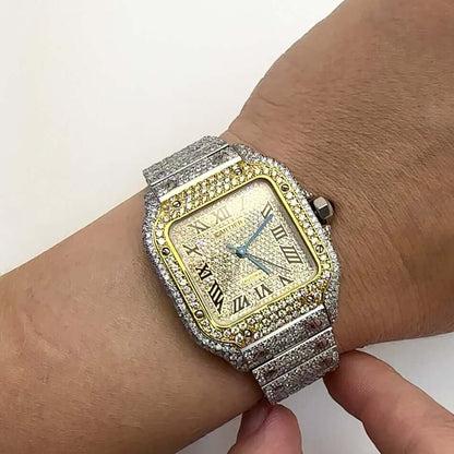 Cartier Santos WSSA0018 40mm Auto SS Watch w/ Aftermarket 12.5CTW Diamond Bezel Dial