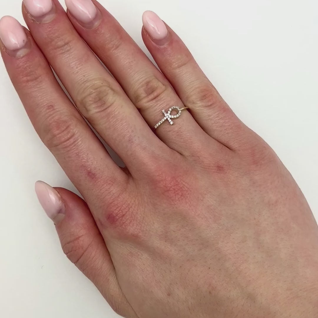0.10CTW Natural Diamond 10K Yellow Gold Sideways Ankh Cross Ring