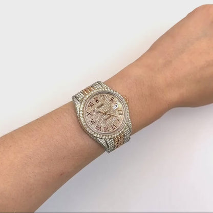 Rolex Datejust 12CTW Natural Diamond Stainless Steel White Rose Watch 36mm