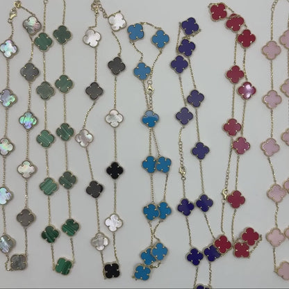 14K Yellow Gold Clover Gemstone Necklace 18" Bezel-Set Pendant