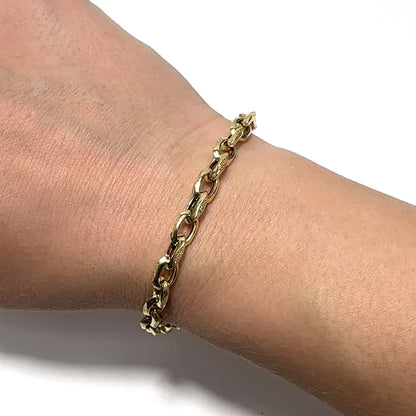 14K Yellow Gold 6mm Satin Finish Fancy Oval Cable Bracelet  7.5"