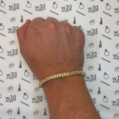 10K Gold Two-Tone Yellow White 5mm Square Bicycle Rolo Bracelet (Hollow) 8.5"