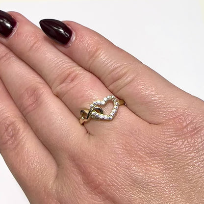 10K Yellow Gold CZ Pavé Open Heart Infinity Stackable Ring