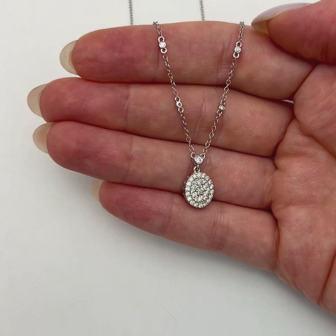 .64CTW Natural Diamond 14K White Gold Oval Necklace (Solid Links) 16"-18" Adjustable — product video