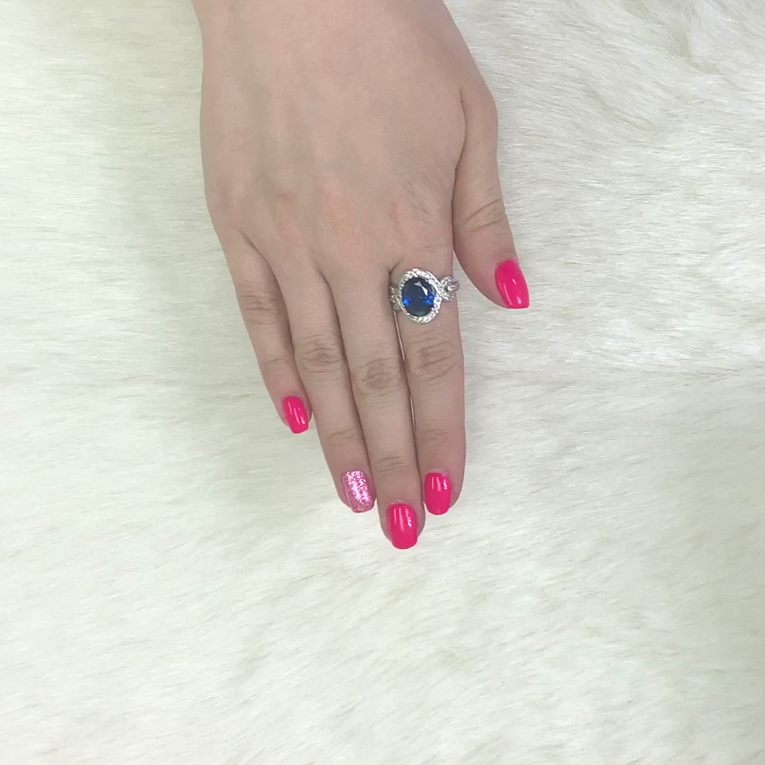 14K Gold White 4.7CTW CZ Oval Blue Sapphire Cocktail Ring — product video