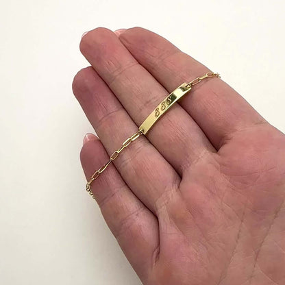 Engravable 14K Gold Personalized Paperclip Chain ID Ankle Bracelet 10"