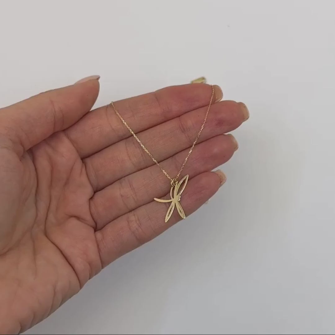 14K Gold Adjustable 16"-18" Necklace Dragonfly Pendant — product video
