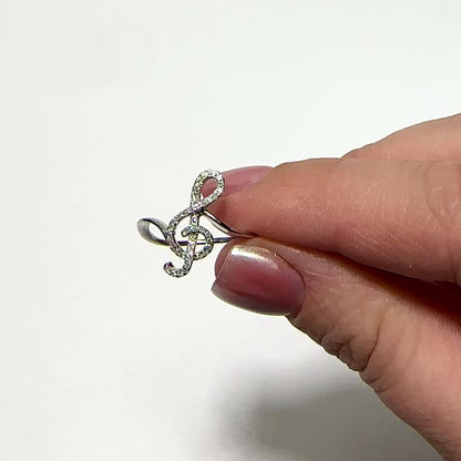 0.15CTW Natural Diamond Real 10K White Gold Treble Clef Music Note Ring