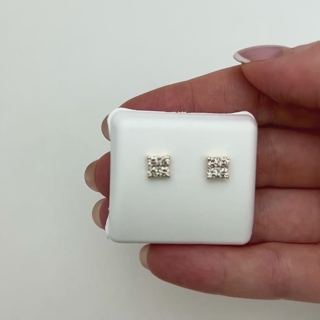 .60CTW Real Round 10K Gold Yellow White Diamond Square Earrings — product video