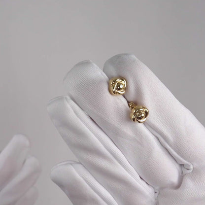 14K Yellow Gold Swirl Flower Rose Stud Butterfly Back Earrings 9.5mm