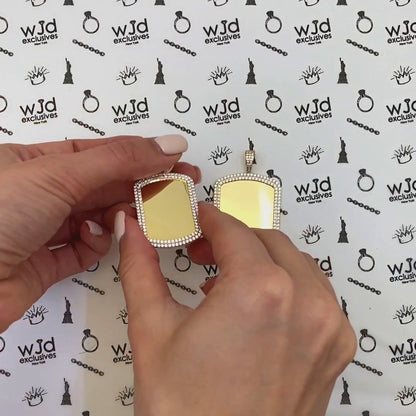 14K Yellow Gold CZ Dog Tag Memory Picture Pendant 2"-2.3"