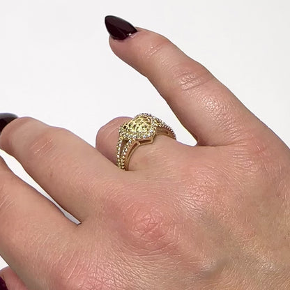 10K Yellow Gold Nugget Heart Pavé 0.70CTW CZ Stackable Ring