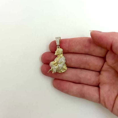 0.75CTW Natural Diamond 10K Yellow Gold Jesus Pendant 1.65"