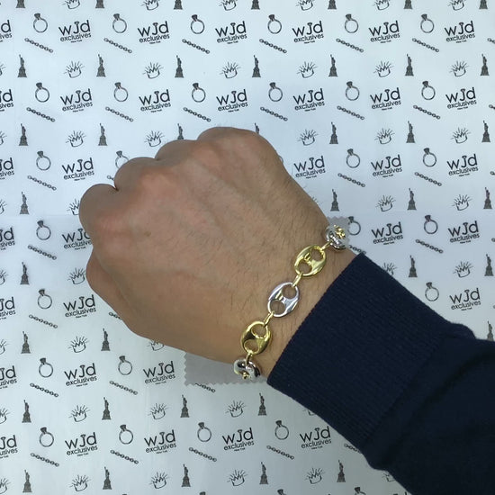 10K Yellow White Gold Two-Tone 12mm Puffed Anchor Mariner Bracelet (Hollow) 8.5" — product video