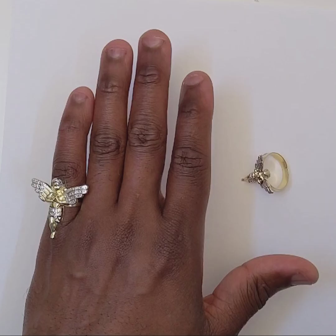 10K Gold Two-Tone Yellow White Diamond-Cut Praying Hands Angel Ring — product video