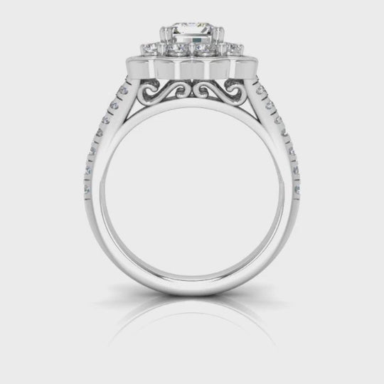 1.65CTW Natural Diamond Emerald Moissanite Split 18K Gold White Engagement Ring — product video