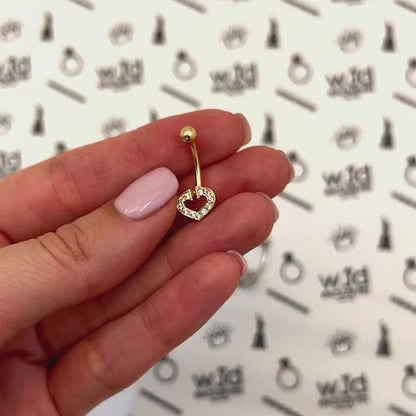 14K White Gold CZ Heart Horseshoe Belly Navel Ring