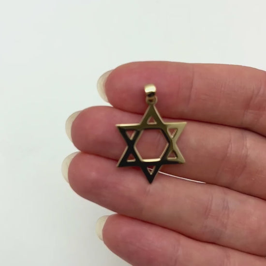 14K Gold Star of David Pendant 1.2" — product video