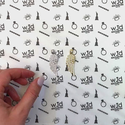 14K Gold Over 925 Silver White Zirconia Pave Angel Wing Pendant 1.77" — product video
