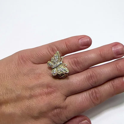 1.50CTW Natural Diamond 10K Yellow Gold Butterfly Statement Ring