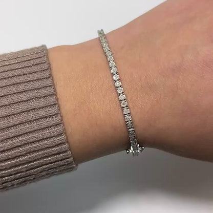0.42CTW Natural Diamond 3mm Sterling Silver Tennis Bracelet 7"