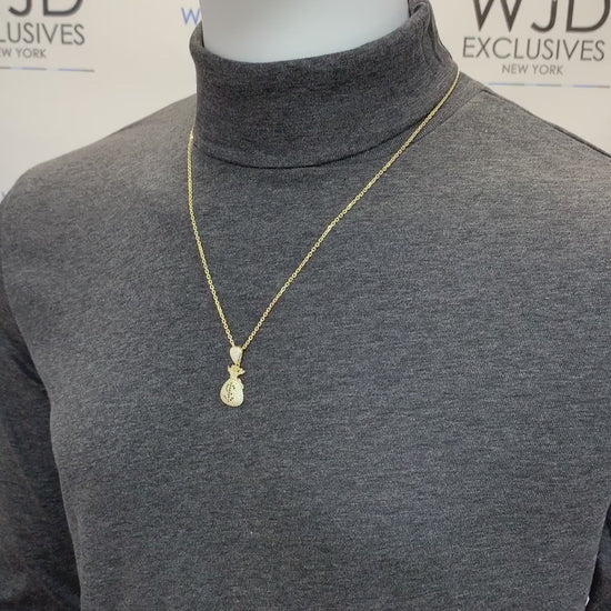 10K Yellow Gold Encrusted With White & Black Zirconia Dollar Cash Bag Pendant — product video