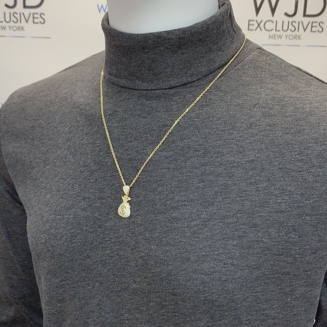 10K Yellow Gold Encrusted With White & Black Zirconia Dollar Cash Bag Pendant — product video