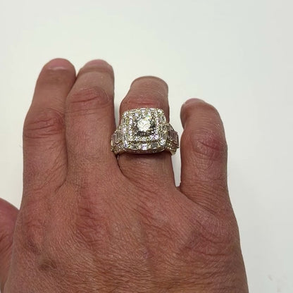 8.87TCW Lab-Grown Diamond 14k Yellow Gold Square Signet Men's Ring