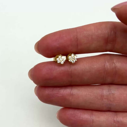 0.20CTW Real Diamond 14K Gold Flower Cluster Stud Earrings