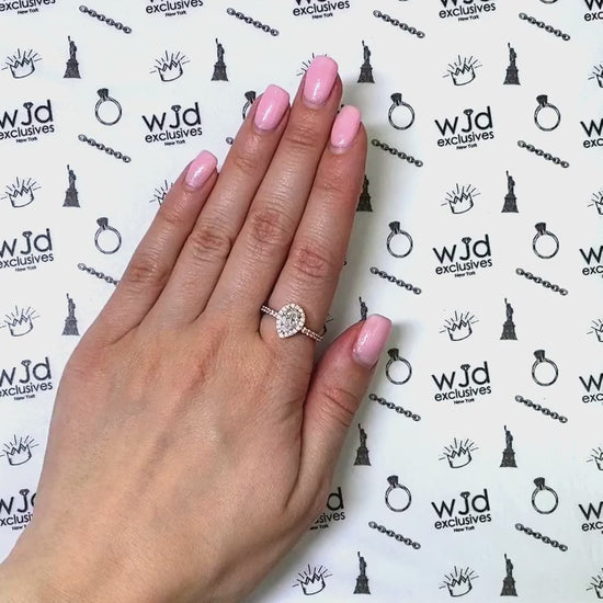 1.10CTW Pear Shaped Halo CZ 14K Rose Gold Engagement Ring — product video