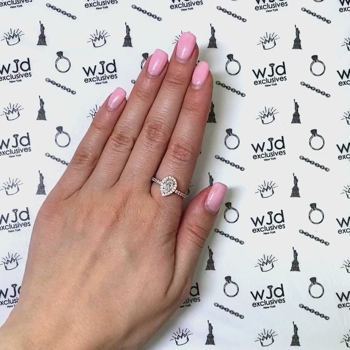 1.10CTW Pear Shaped Halo CZ 14K Rose Gold Engagement Ring — product video