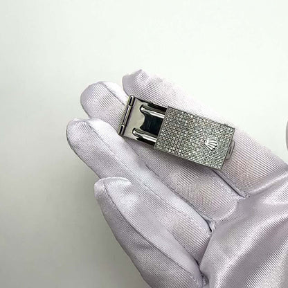 2.50CTW Natural Diamond Stainless Steel Folding Clasp Buckle for Rolex 20mm